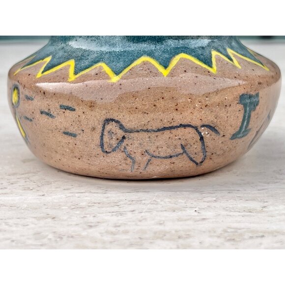 Handmade Native American Style Ceramic Pot With Symbols & Zigzag Design - Picture 3 of 7
